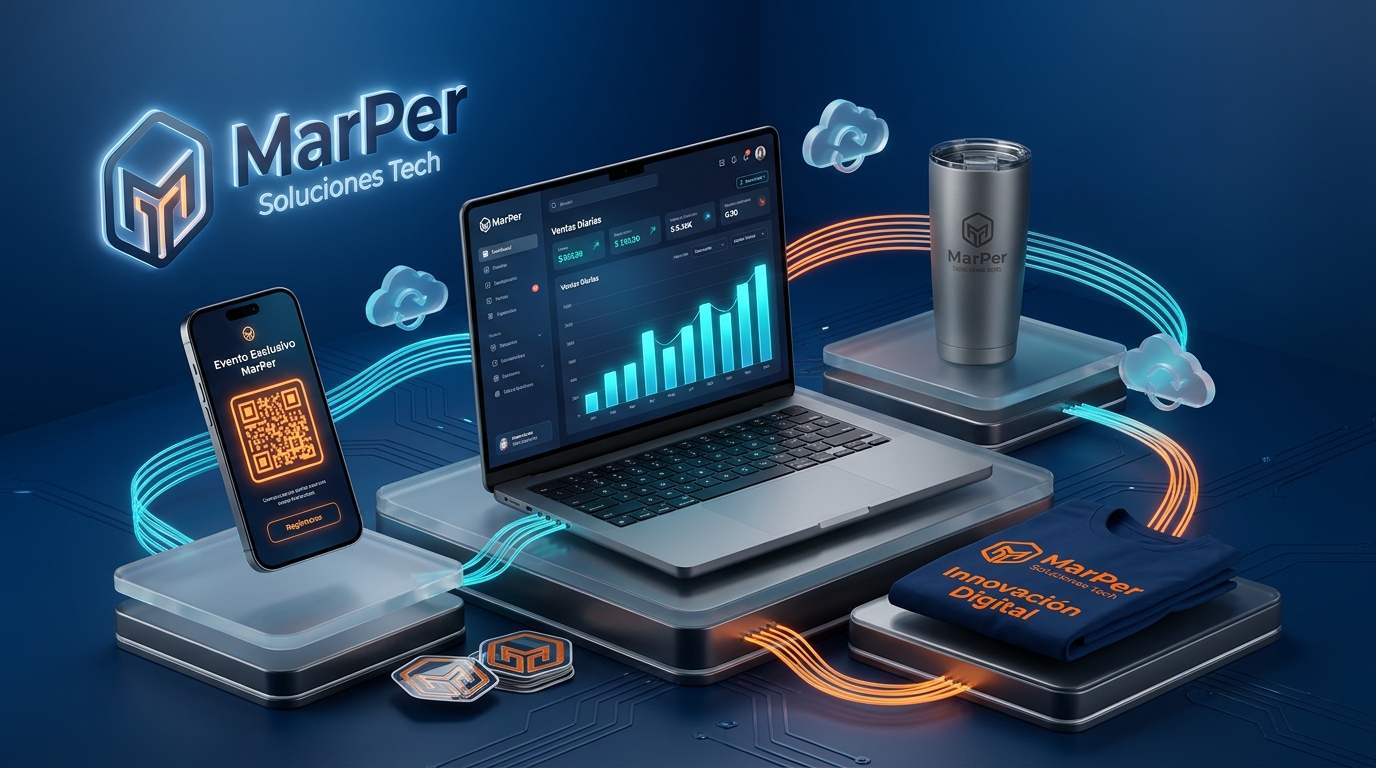 Ecosistema Tecnológico y Comercial MarPer Soluciones Tech: Software SaaS ERP/POS, Invitaciones Digitales, Recarga Móvil y Branding Corporativo DTF UV